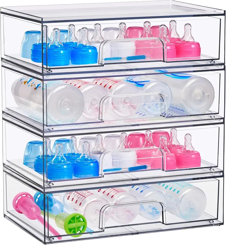 Sorbus Stackable Storage Drawers, Clear Acrylic Pull-Out Organizer (4 Pack)