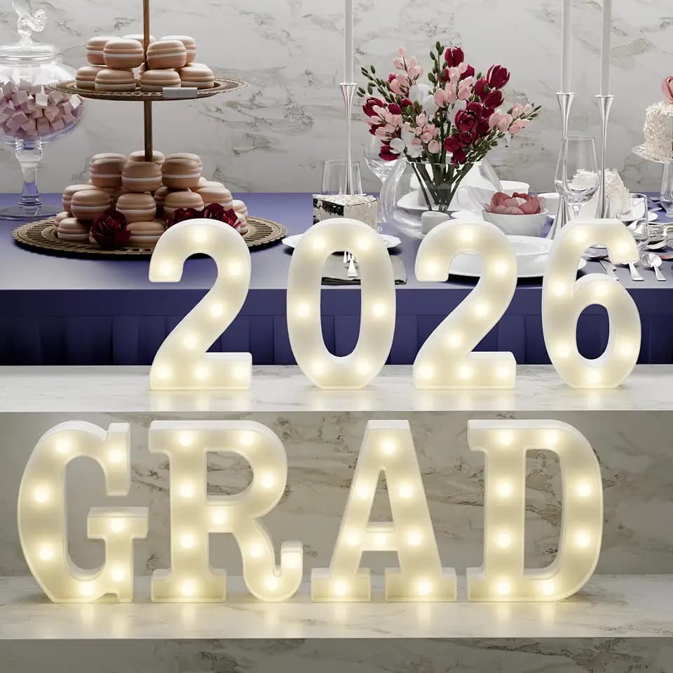 Graduation Decorations 2026 Deals-8 LED Long Marquee Light Up Letters 'Grad 2026' - Graduation Party Decor for Kindergarten Preschool High School College Graduation