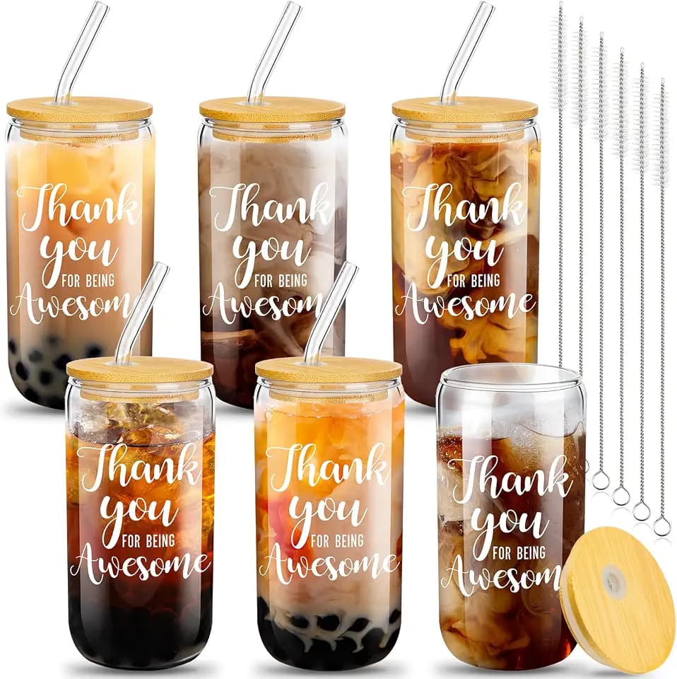 6 Set Employee Appreciation Gifts Bulk Glass Cups, Thank You