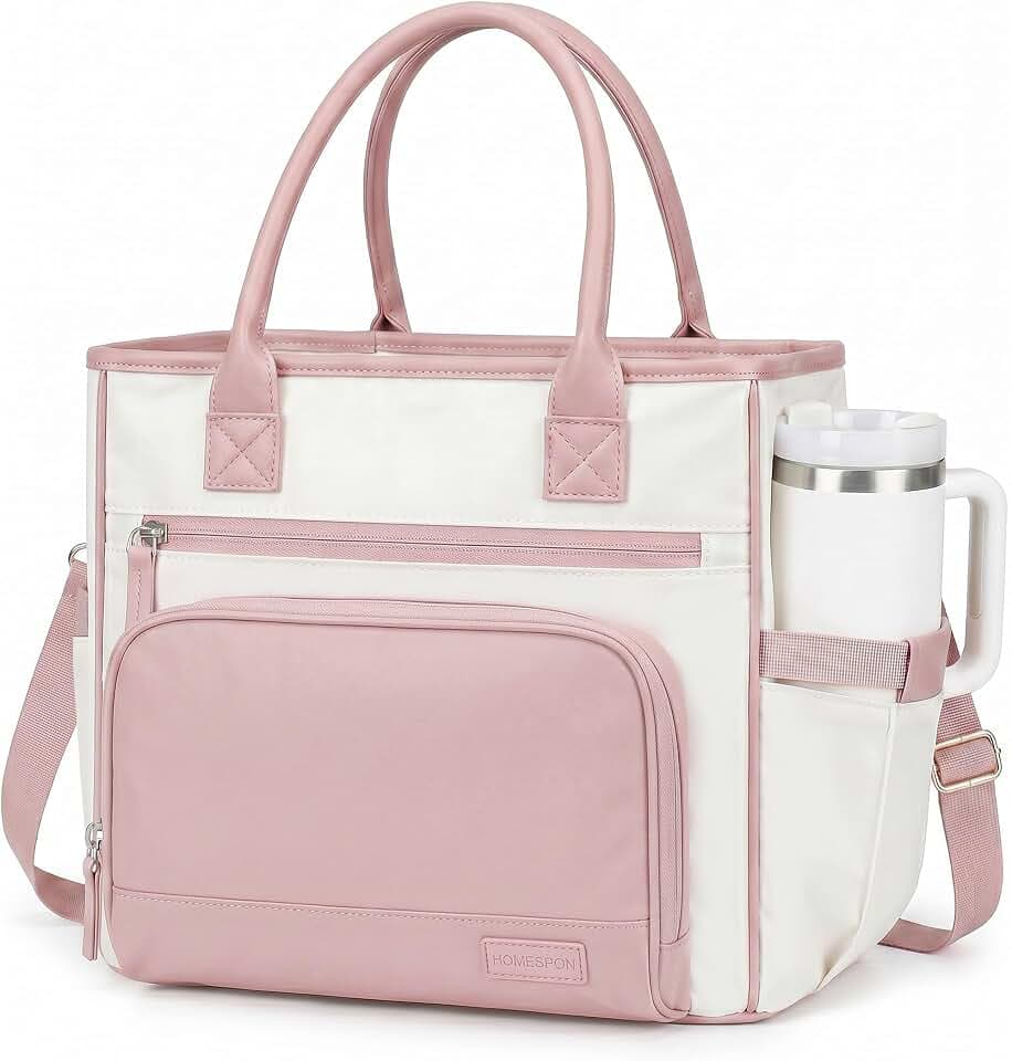 HOMESPON Insulated Lunch Bag Leakproof Back Pocket Shoulder Strap, Pink