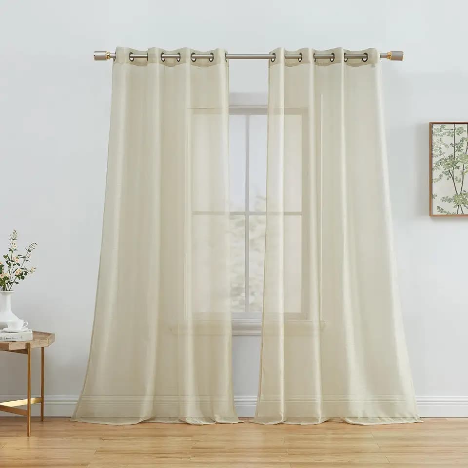HLC.ME Semi Sheer Grommet Window Curtains, 2 Panels, 54x84 Inch, Beige