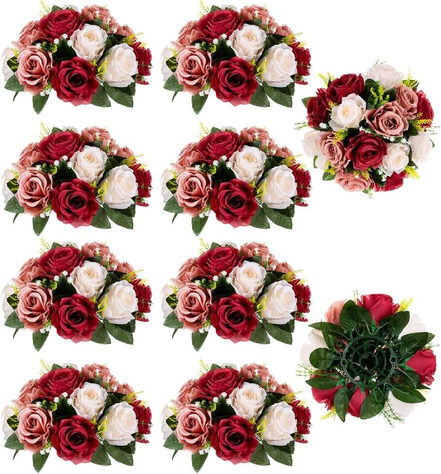 BLOSMON Wedding Flowers Centerpieces for Tables: 15 Rose Flowers, 10 Pcs