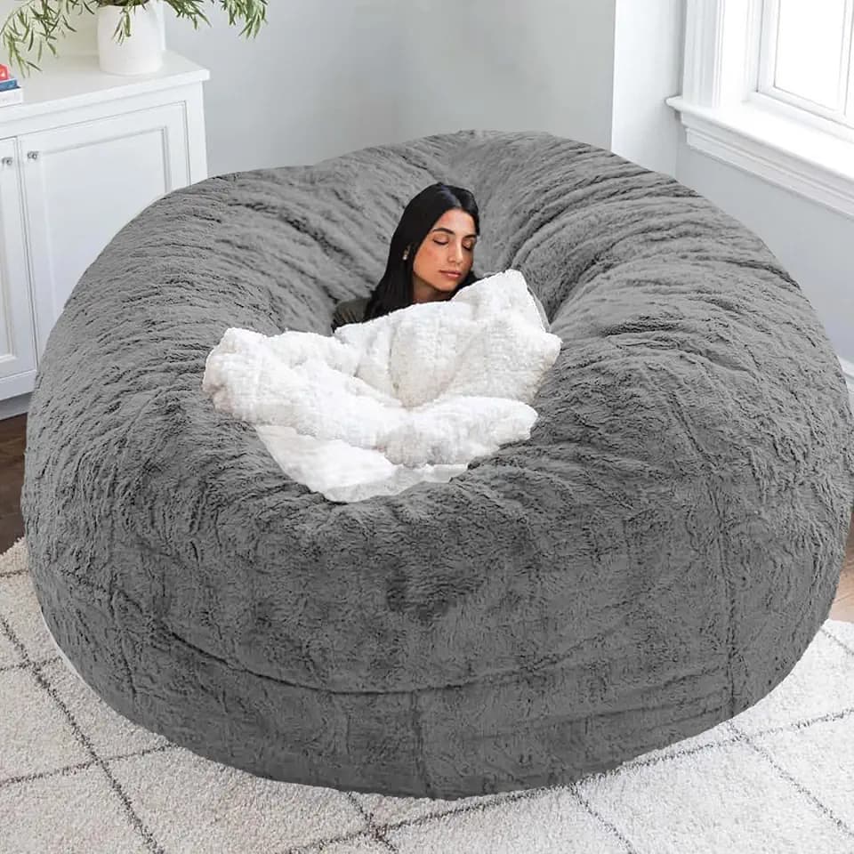Giant Beanbag Chair Cover for Adults and Kids Comfy Grey, 7FT