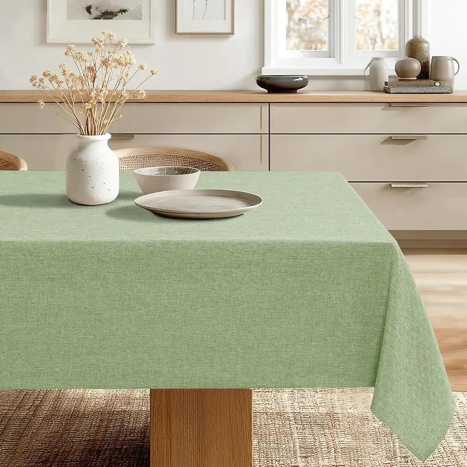JIUZHEN Rectangle Table Cloth 54 x 108 Inch, Faux Linen Farmhouse Tablecloth Wrinkle and Stain Resistant Decorative Fabric Table Cover for Kitchen, Dining Room, Parties and Camping, Sage Green