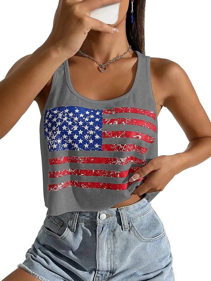 Women's 4th of July Outfits USA Shirt Patriotic Tank American Flag Crop Top