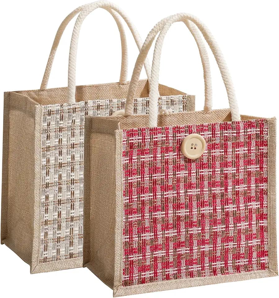 Women Tote Bag,2Pcs Jute Casual Tote's Handbag Embroidered Personalized Bento Bag,Reusable Grocery Bags Shopping Bags