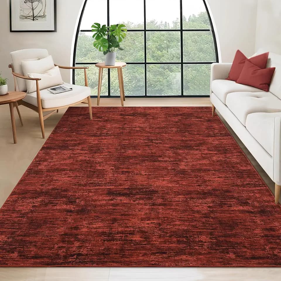 RUGSREAL Washable Rug 10x13 for Living Room Modern Abstract Area Rug Non-Slip Large Contemporary Bedroom Rug Stain Resistant Aesthetic Accent Floor Carpet Foldable Solid Rug for Home Office, Red