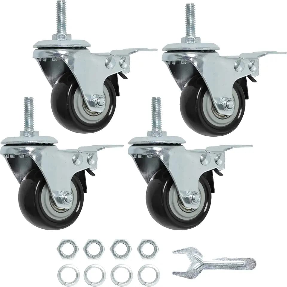 Finnhomy Stem Caster Wheels 2 Inch Heavy Duty Threaded Swivel Casters 1/4" - 20 x 1 with Brake Set of 4 for Wire Shelve Wheel Anti-wear Smooth Casters, Black