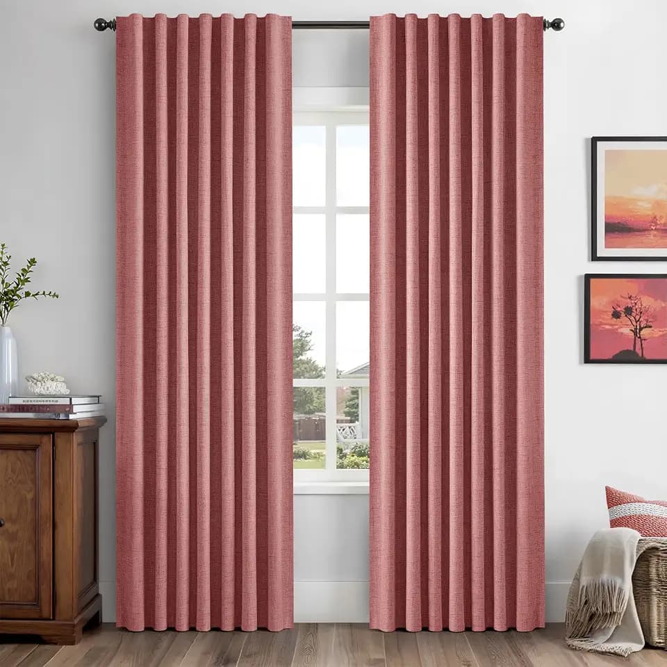 MIULEE 100% Blackout Linen Curtains 42 x 90 Inch Dusty Rose Pink 2 Panels
