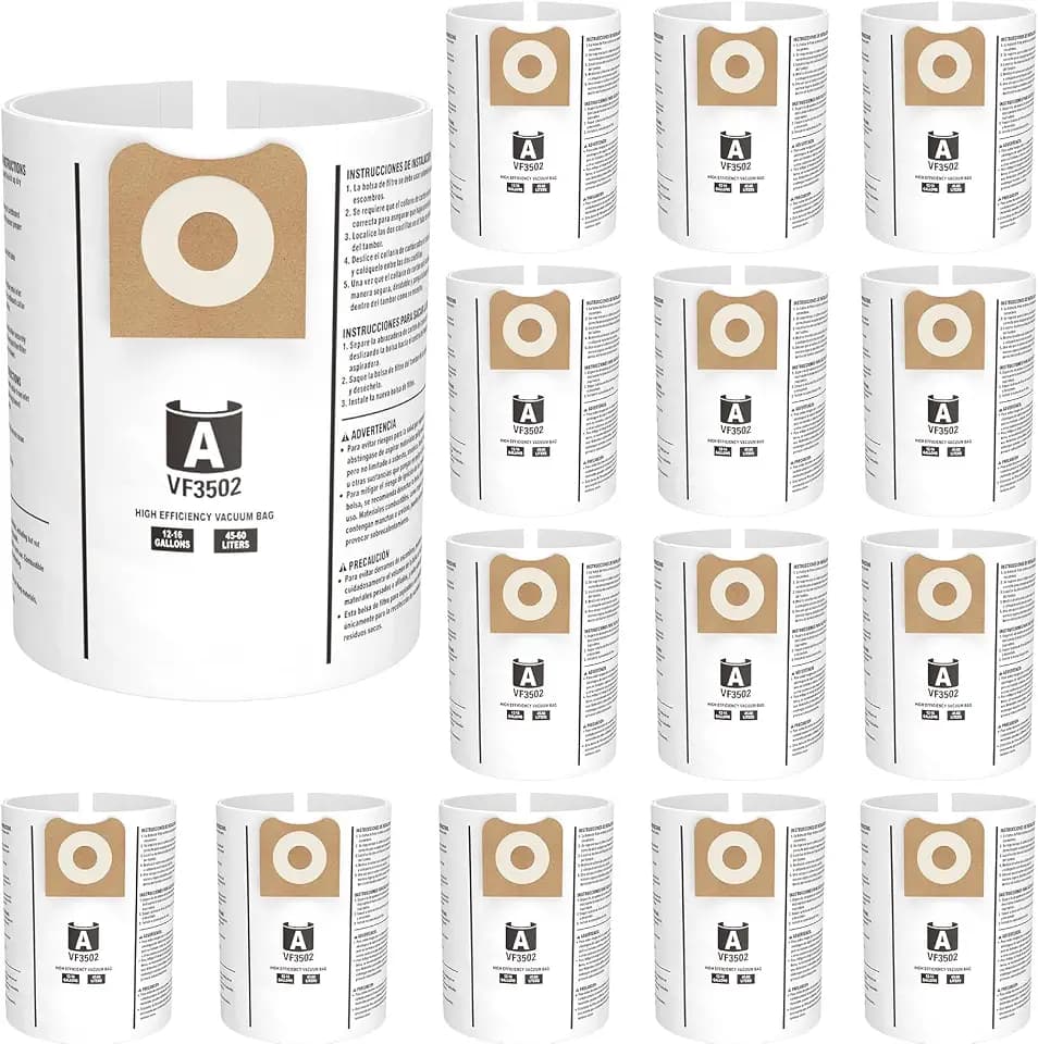 15 Pack 23743 VF3502 Vacuum Bags for Ridgid 12 to 16 Gallon Wet Dry Vacuums