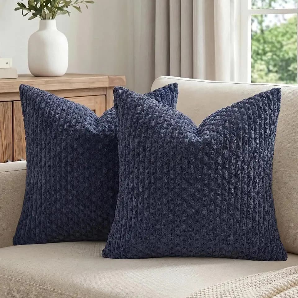 Fancy Homi 2 Packs Navy Blue Decorative Throw Pillow Covers 18x18 Inch for Couch Bed Sofa, Modern Farmhouse Boho Home Decor, Soft Cute Plush Corduroy Cushion Case 45x45 CM
