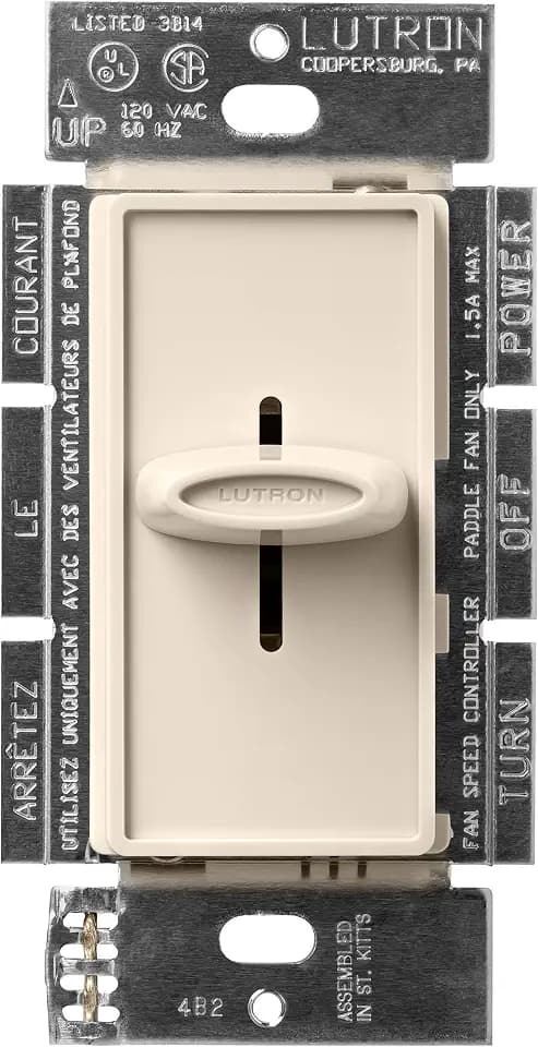 Lutron SFSQ-F-LA Skylark 1.5-Amp Single Pole Slide-To-Off 3-Speed Fan Control, Light Almond