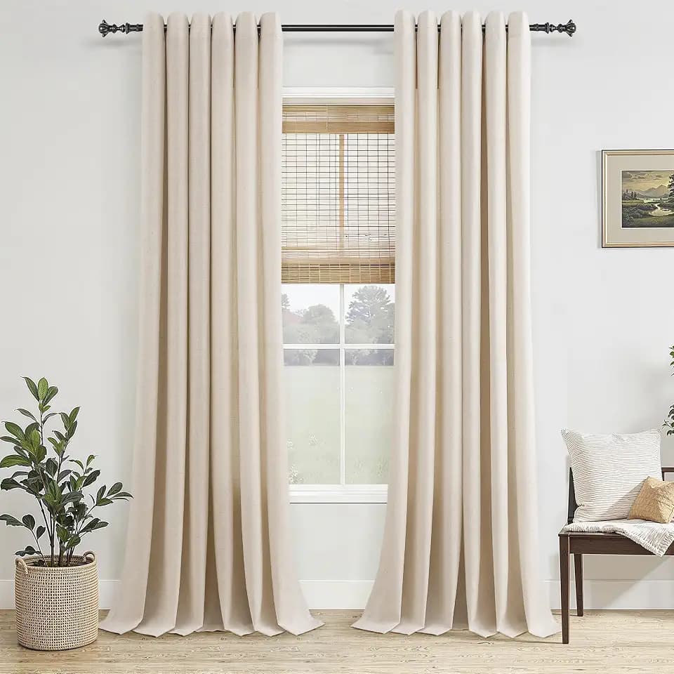 Jowels Cream Linen Grommet Curtains 84 Inch Long 2 Panels for Living Room