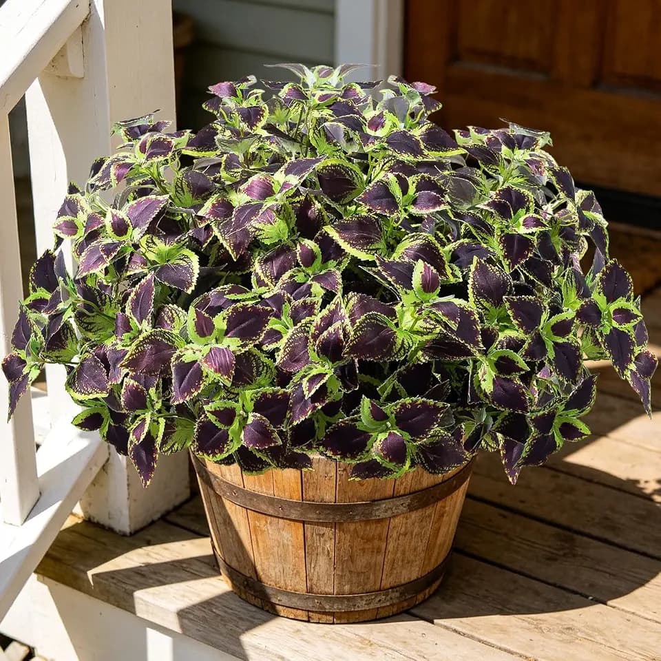 Artificial Plants Outdoor, 5 Bundles Faux Coleus Plants UV Resistant Fake Silk Greenery Leaves with Stems for Outside Front Porch Patio Garden Planter Decoration (Brown)