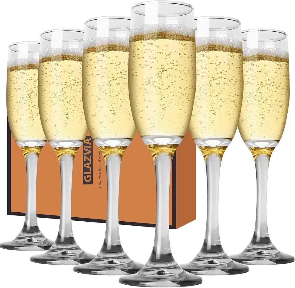 Champagne Flutes Glasses Set of 6, 6oz Elegant Glass