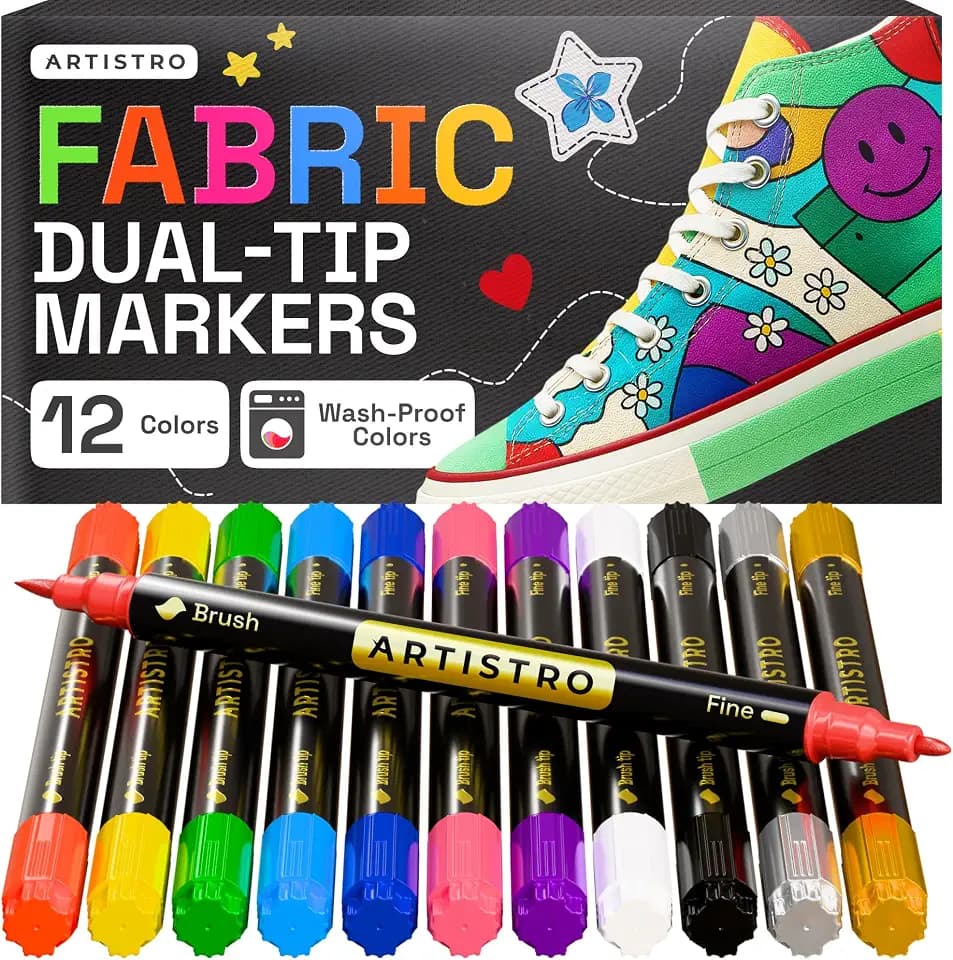 ARTISTRO 12 Multicolor Dual-Tip Fabric Markers Decorating Kit, for Clothes