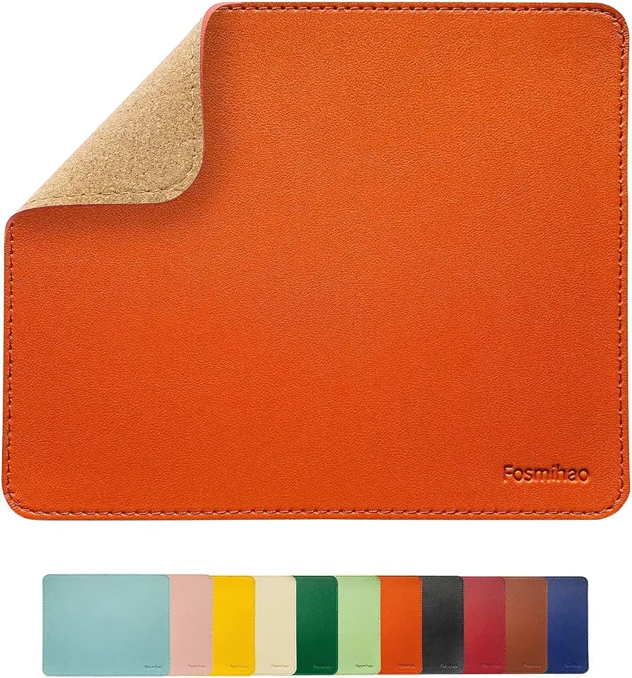 Leather Mouse Pad - Wooden Double-Side Mousepad with Stitched Edge, Waterproof Ultra Thin Mouse Pad for Computers, Laptop, Office & Home, 10.2 x 8.3 Inch, 1 Pack (Orange)
