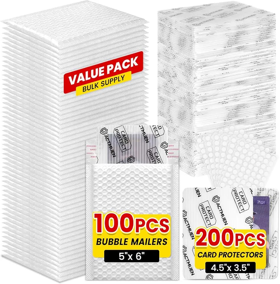 Trading Card Shipping Kit, 200 Card Protectors & 100 Bubble Mailers