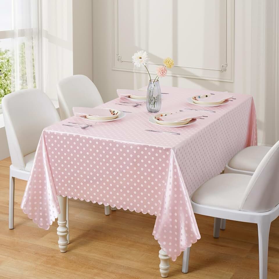 6Pack Blush Pink Polka Dot Satin Table Cloth 60 x 120 Inches,Rectangle Blush Pink Tablecloth Stain Resistant Wrinkle Free Silkly Soft Table Cloths for Dining Room, Indoor and Outdoor Use