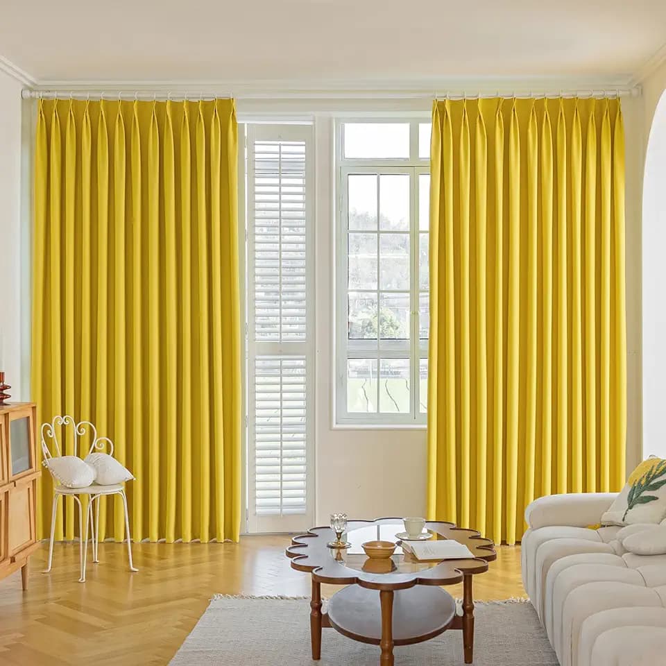 MUMFAS Yellow Pinch Plea Curtaint 72" W x 96" L Solid Thermal Insulated 90% Blackout Patio Door Curtain Panel Drape for Traverse Rod and Track with Tieback, (One Panel)