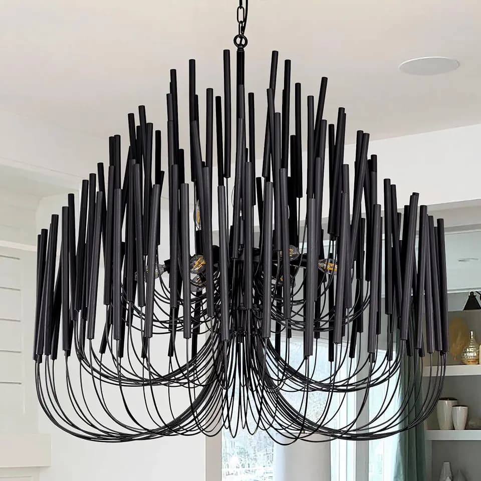 TOCHIC Modern Farmhouse Chandelier for Dining Room 36", Large Vintage Black Wood Chandeliers Light for Living Room, Rustic Pendant Lighting Fixture Ceiling Hanging for Foyer Bedroom Entryway