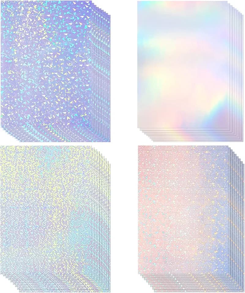 Clabby 36 Holographic Laminate Sheets Clear Sticker Paper, Classic