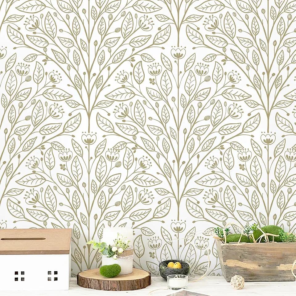 Safiyya Peel and Stick Wallpaper Boho Modern Beige Leaf Fanshaped 197"x17.3" Contact Paper Peel and Stick Wall Paper Self Adhesive Removable Wallpaper for Bedroom Bathroom Vinyl Roll