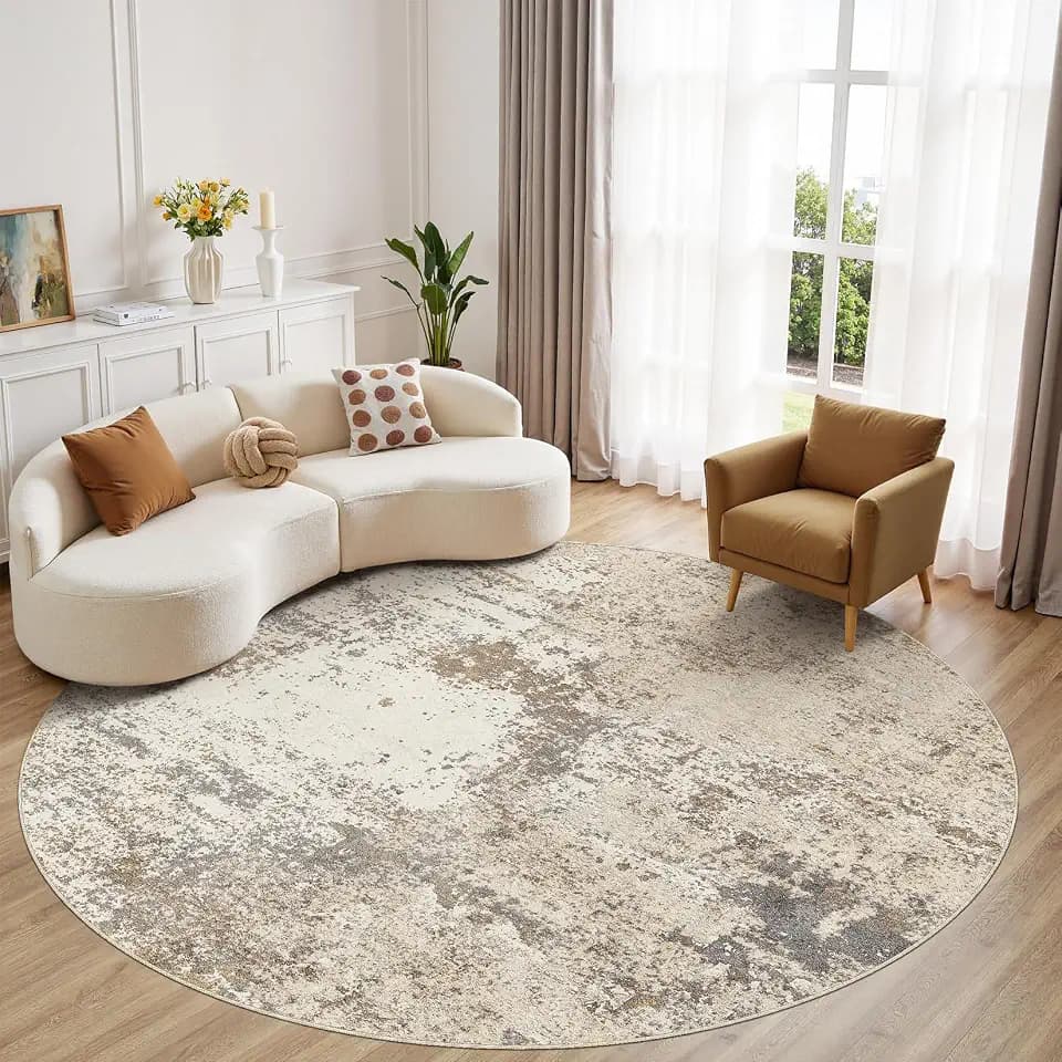 Area Rug Living Room-5X5 Abstract Washable Rug Khaki
