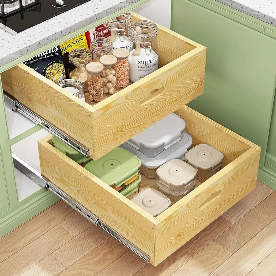 Pull Out Cabinet Organizer, Soft Close Slide Out Solid Wooden Drawers(15"W X 21"D x 6.2''H), Heavy Duty Full-extension Roll Out Shelves for Kitchen Cabinets,Pantry & Closet Organizers and Storage