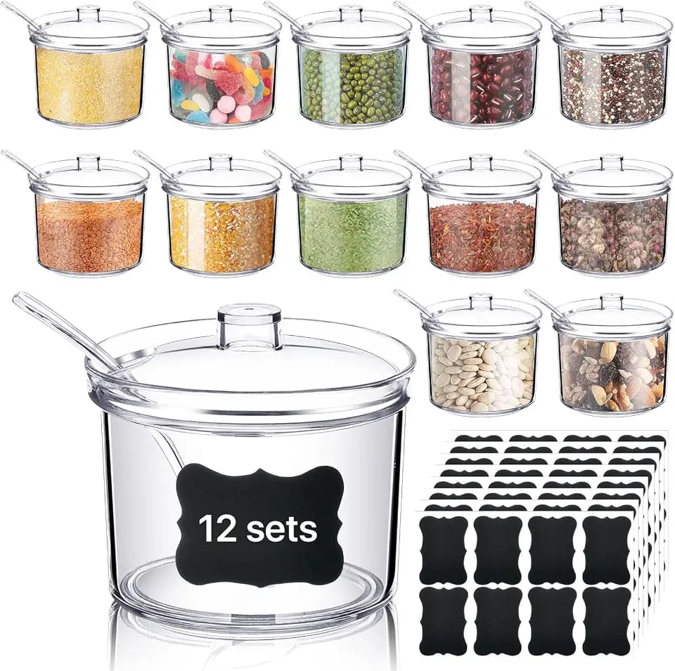 Acrylic Sugar Bowl with Lid and Spoon,7.1 Oz Ice Cream Toppings Container