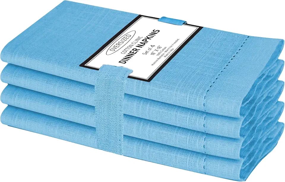 Cotton Clinic Dinner Napkins Famhouse Style 100% Cotton 18x18 Inch Set of 4 - Soft Durable Reusable Table Napkins for Dining Wedding Parties Holidays Easter and Everyday Use Cloth Napkins Light Blue