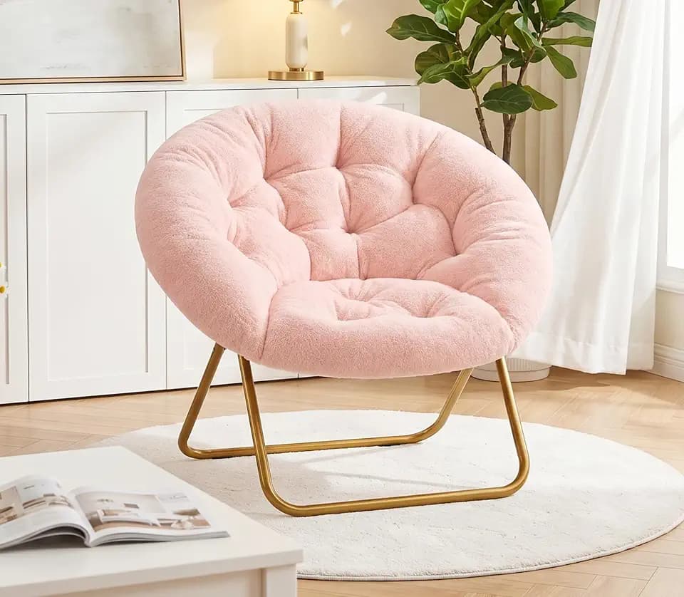 Cozy Saucer Chair, Padded Round Moon Lounge Chair for Bedroom Living Room