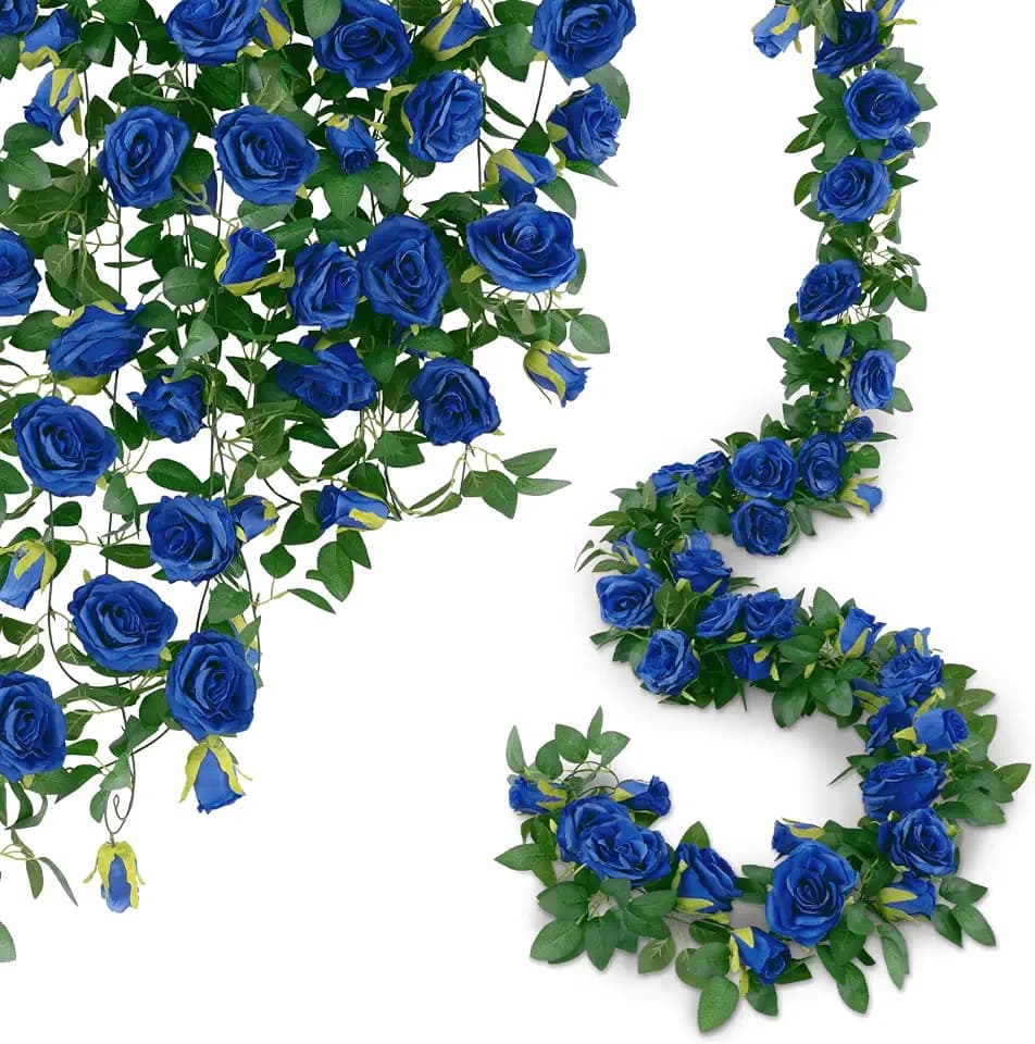 U'Artlines 5 Pack Artificial Royal Blue Rose Garlands Flower Vines 32.5 ft