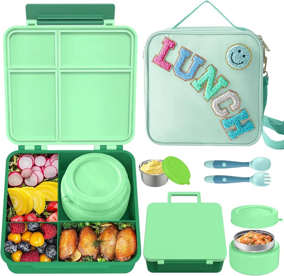 Aimsnk Lunch Box Kids with Thermo Insulated Lunch Bag for School, Green