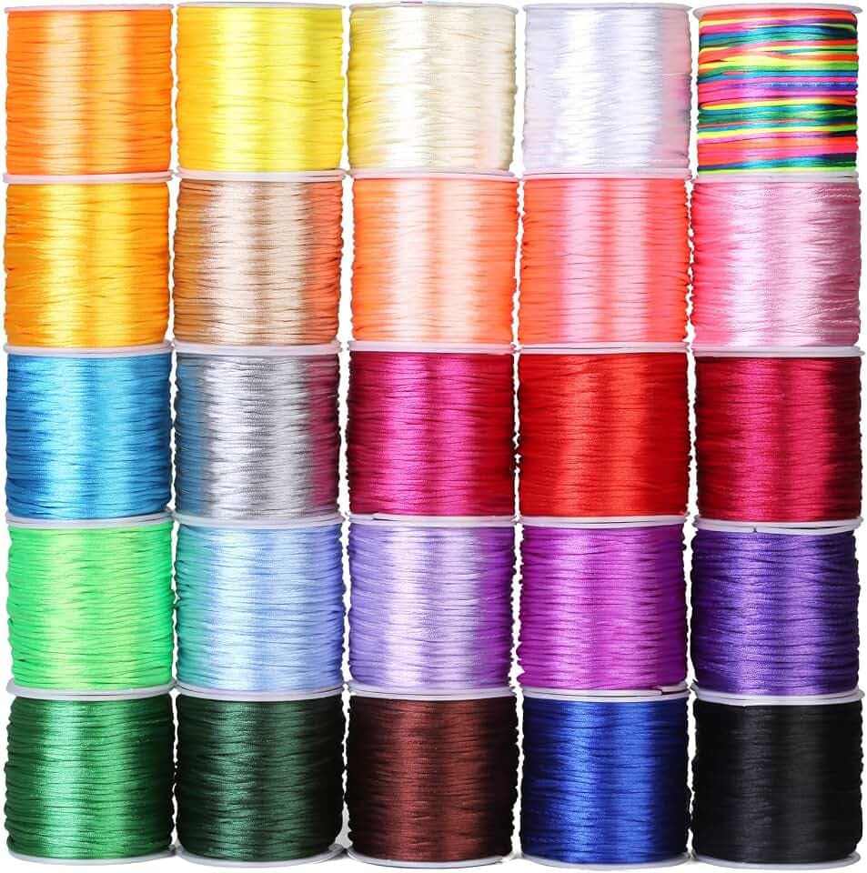 Cridoz 25 Rolls Silky Satin Cord for Bracelets, Necklaces, Macrame Crafts, Drawstring Bags - Multicolor Beading String