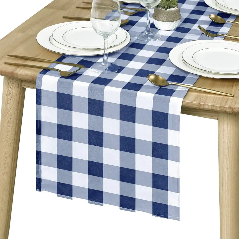 Hiasan Buffalo Plaid Table Runner Navy Blue and White 14W x 60L, 1 Piece