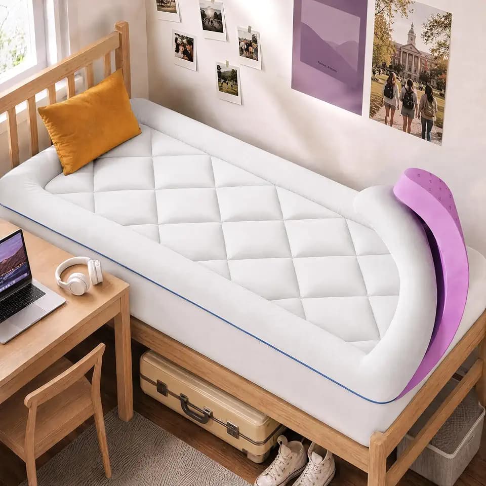 SINWEEK 5 Inch Dual Layer Memory Foam Mattress Topper Twin XL Size, 2 Inch Gel Memory Foam Plus 3 Inch Plush Soft Pillow Top Cover Filled with 1450GSM Down Alternative Filling,White
