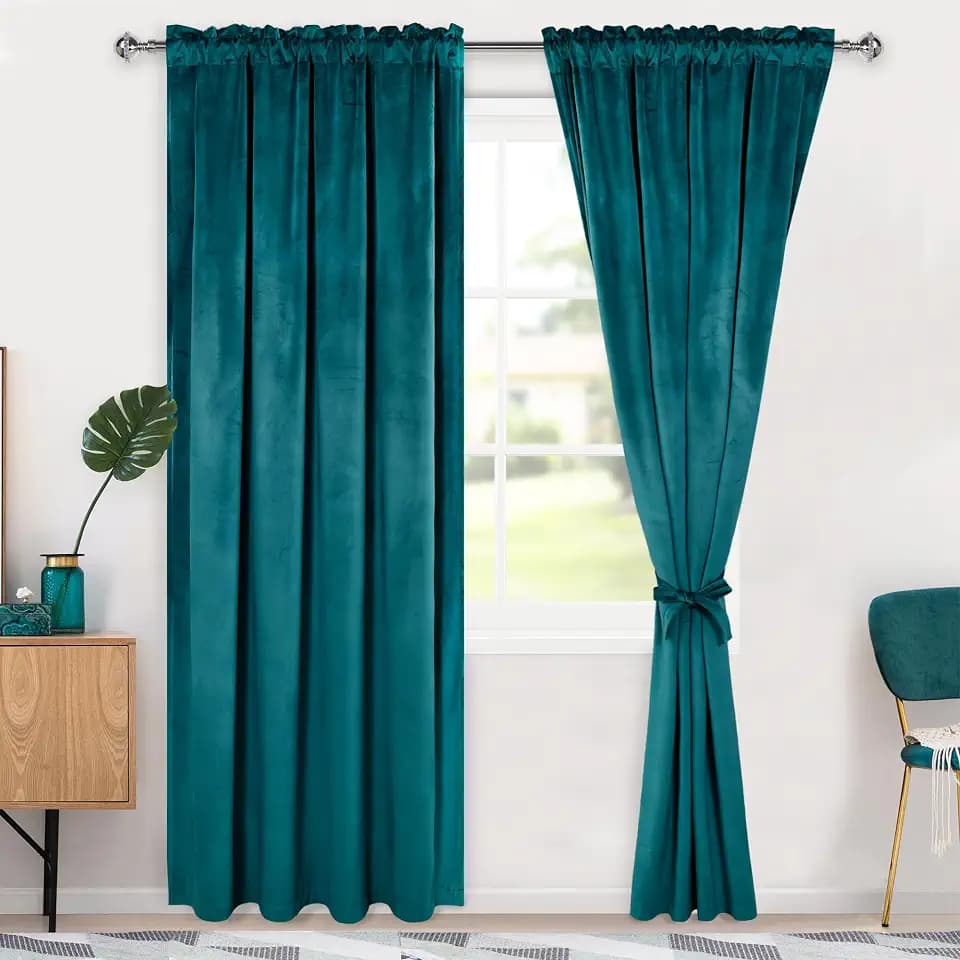 Hiasan Teal Velvet Blackout Curtains 84 inches Long, 2 Panels, 52W x 84L