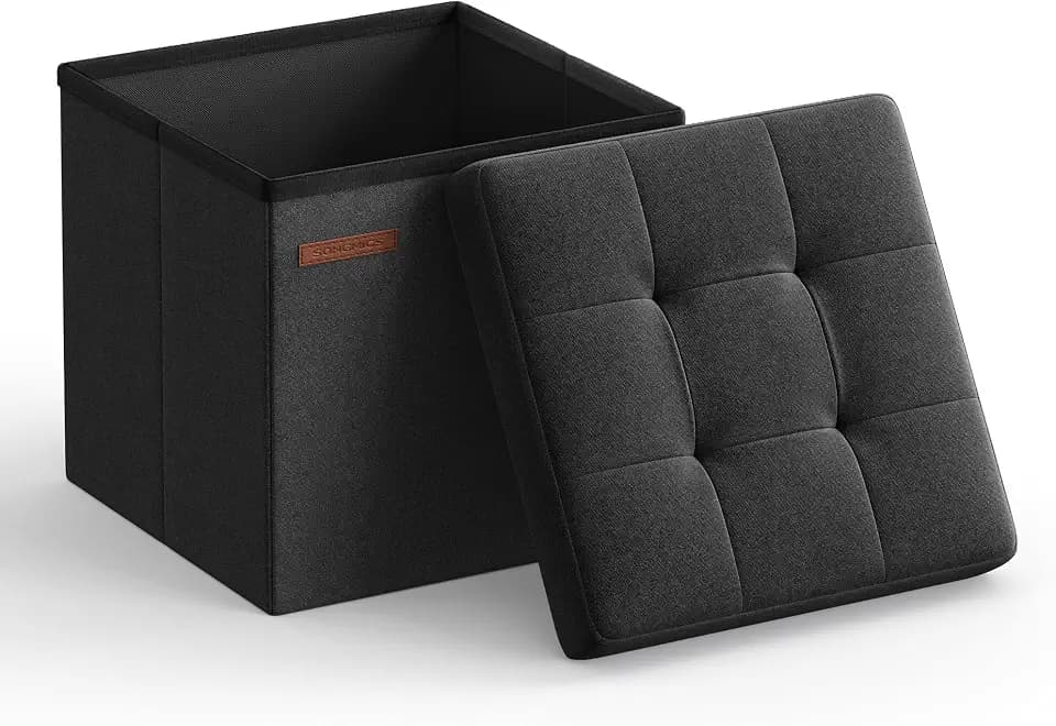 SONGMICS Small Folding Storage Ottoman, 11.8 x 11.8 x 11.8 in