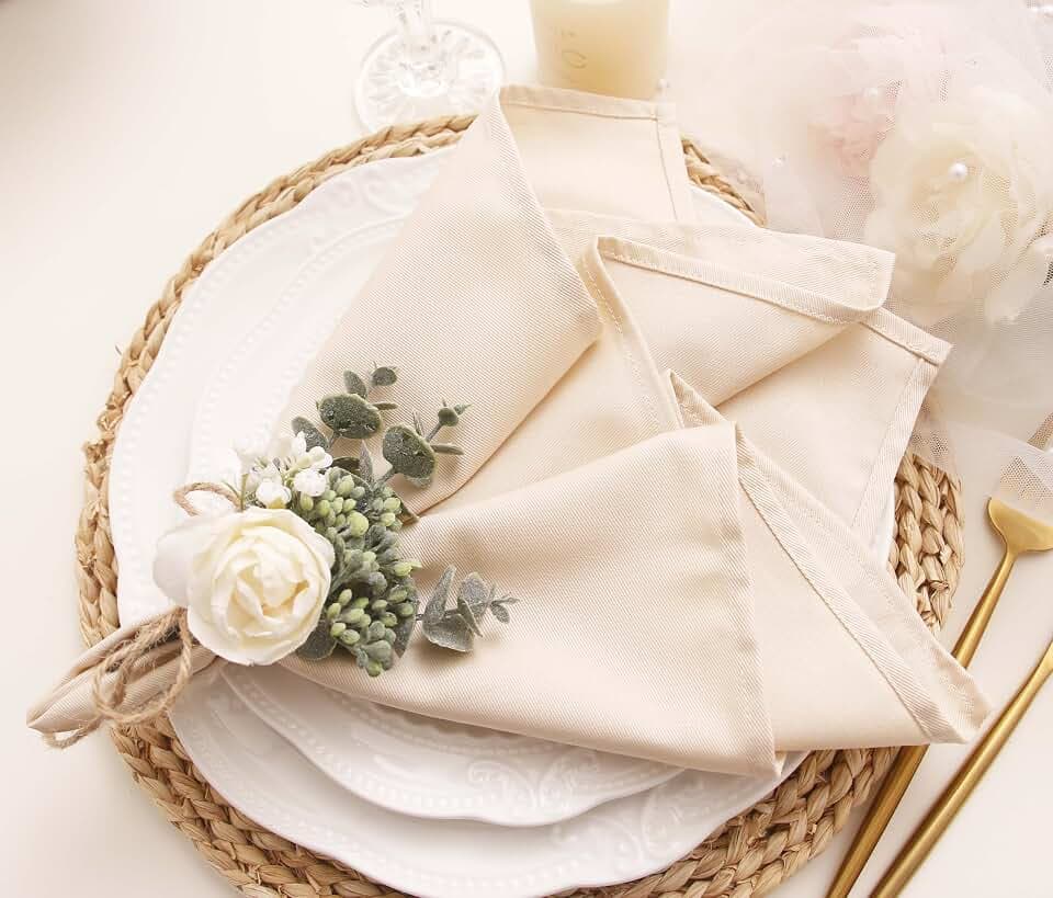 Cotton Cloth Napkins Set of 12, Dinner Cloth Napkins Bulk, Wedding Christmas Thanksgiving 17 * 17'' (Champagne, 12 Pack)