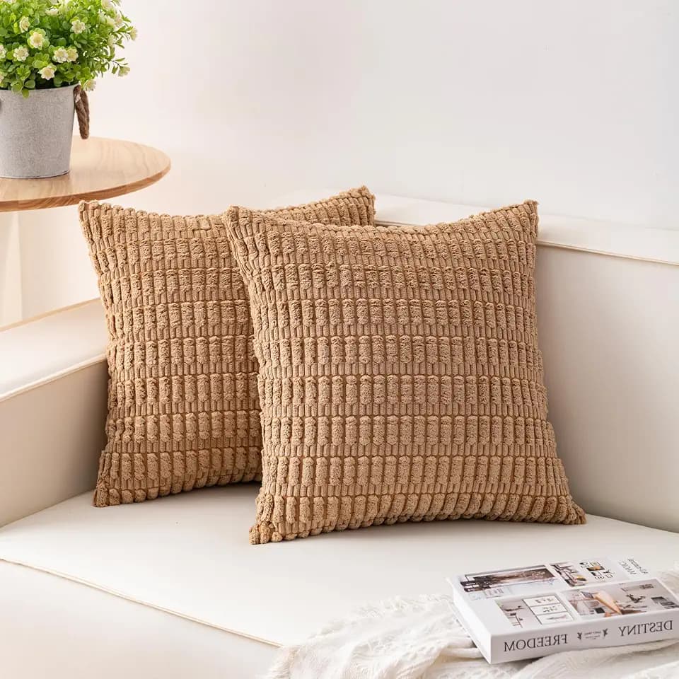 Aegero Pack of 2 Corduroy Decorative Throw Pillow Covers 16x16 Inch, Coffee