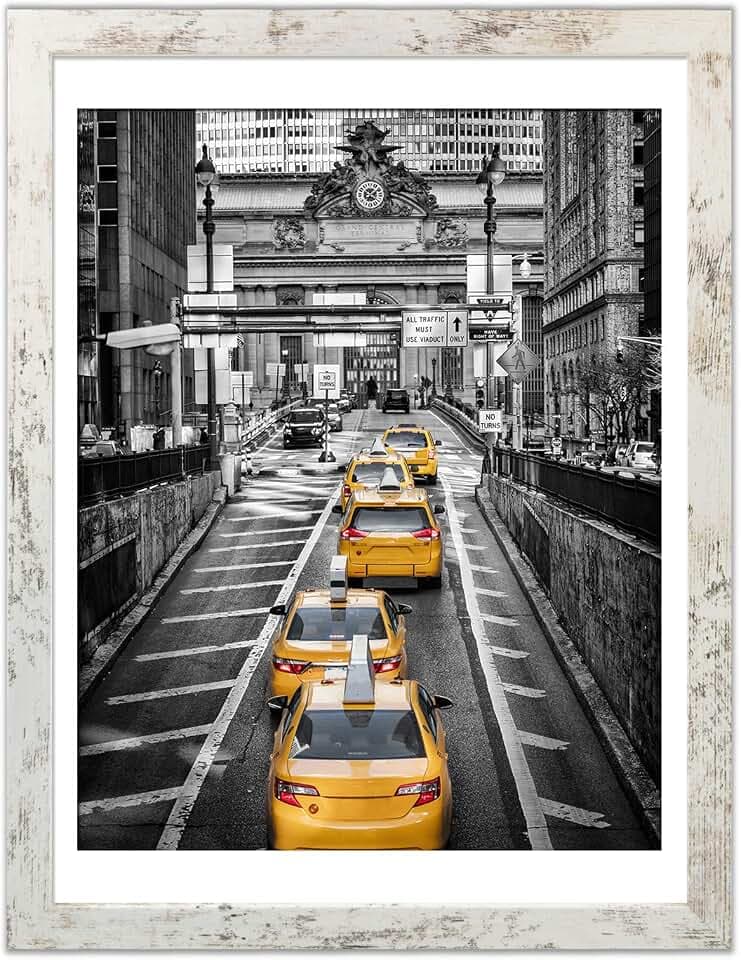 Finefrarm 12x16 Frames Display 11x14 Picture with Mat or 12 x 16 Photo Without Mat Rustic Style Picture Frame Wall Art for Living Room Wall Mounting Decor