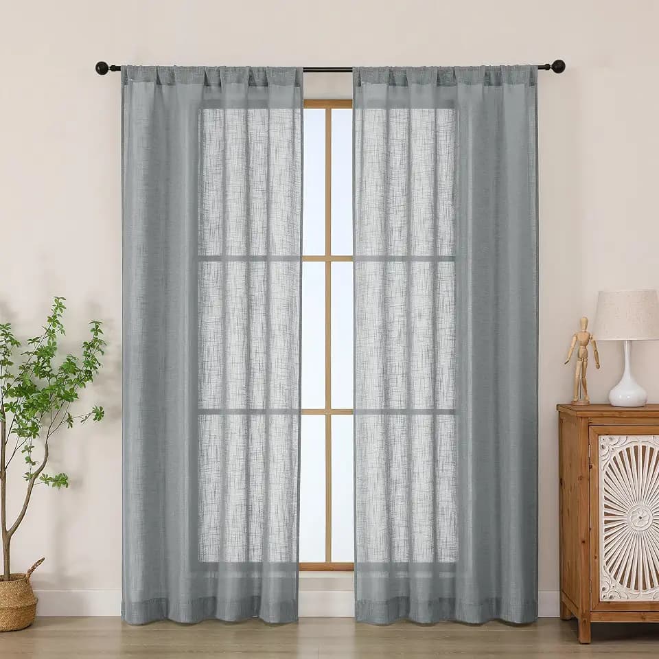 Chyhomenyc Charcoal Grey Semi Sheer Curtains 72 Inch Length 2 Panels Set, Light Filtering Faux Linen Slub Textured Burlap Living Room Curtain, Modern Window Drapes for Bedroom Patio, Each 42Wx72L