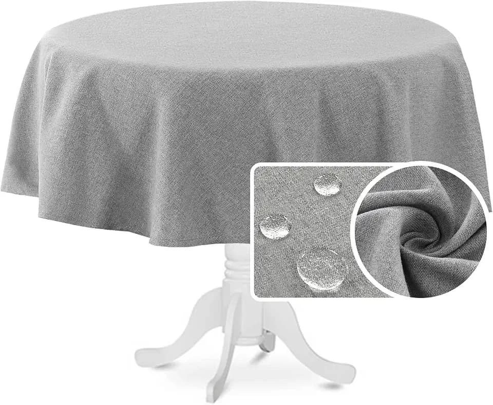 H.VERSAILTEX Linen Textured Tablecloth Round 70 inch Waterproof Decorative Table Cloth Spill-Proof Linen Look Cover for Party Table Extra Soft and Thick Fabric Wrinkle Free, Heather Gray