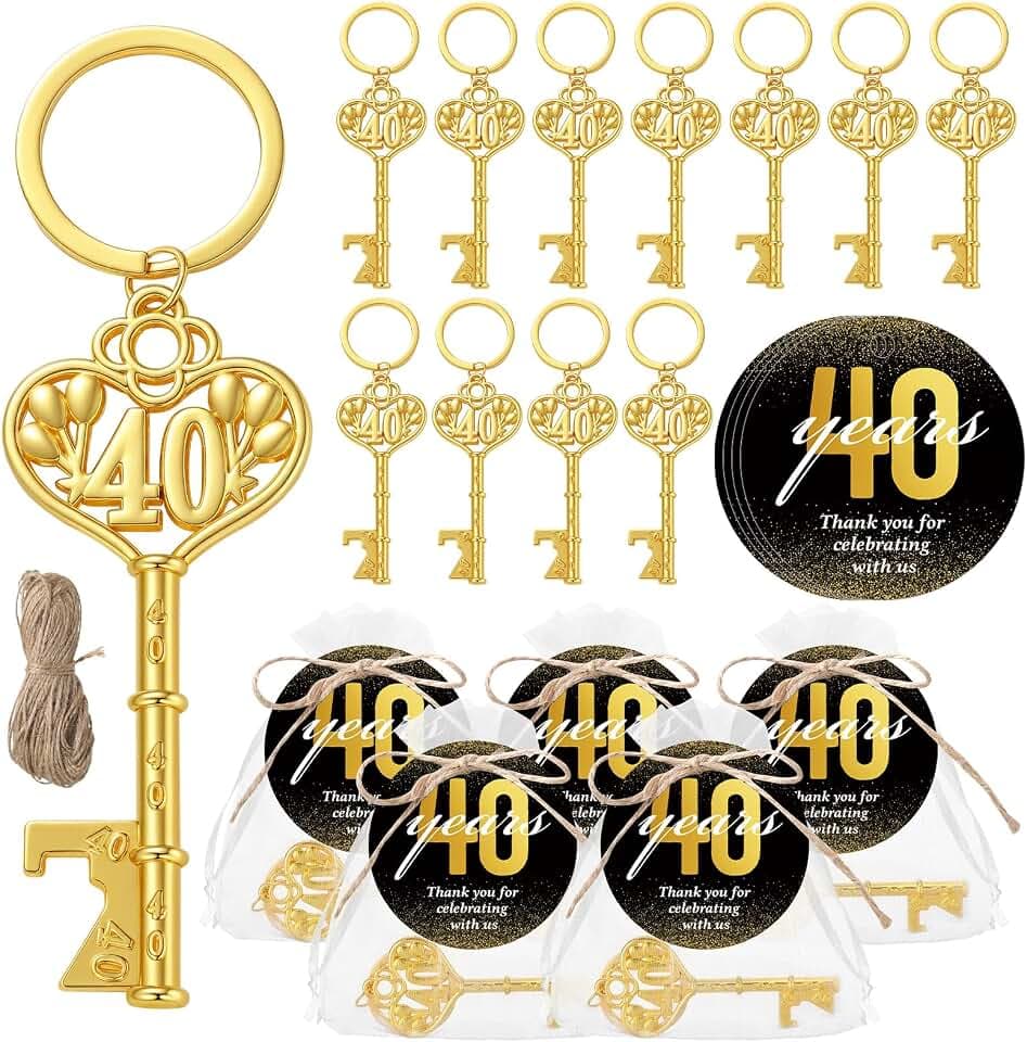 Misdary 50 Sets Birthday Bottle Openers, Keychains, Card, 40th