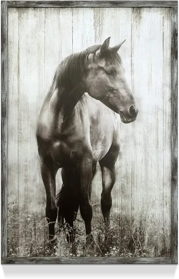 artopia Wood Horse Framed Wall Art Western Artwork 16x12 Inch