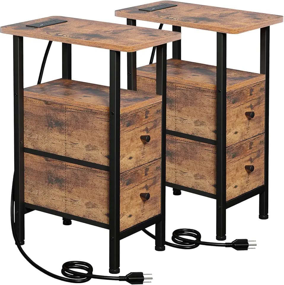 LOAKEKEL Narrow End Table with Charging Station, Side Tables Living Room