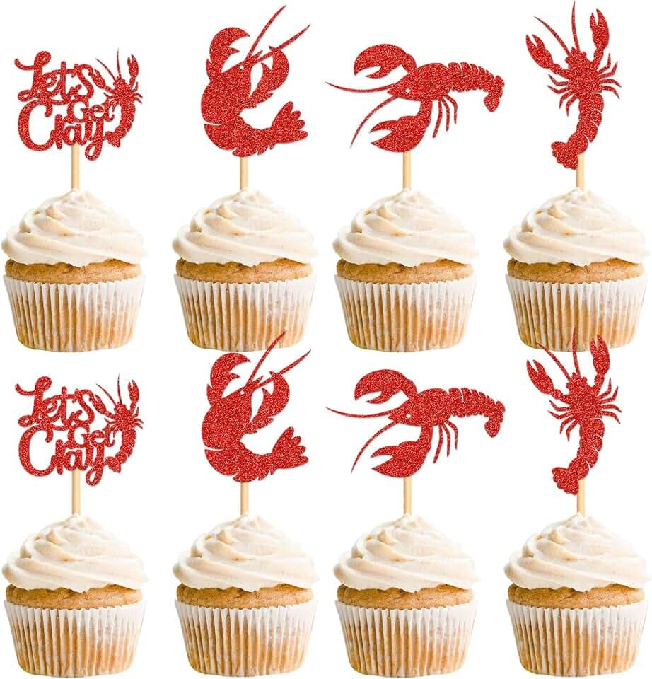 Ercadio 24 Pack Crawfish Cupcake Toppers Red Glitter Lobster Cupcake Picks Ocean Lobster Theme Party Baby Shower Birthday Party Cake Decorations Supplies