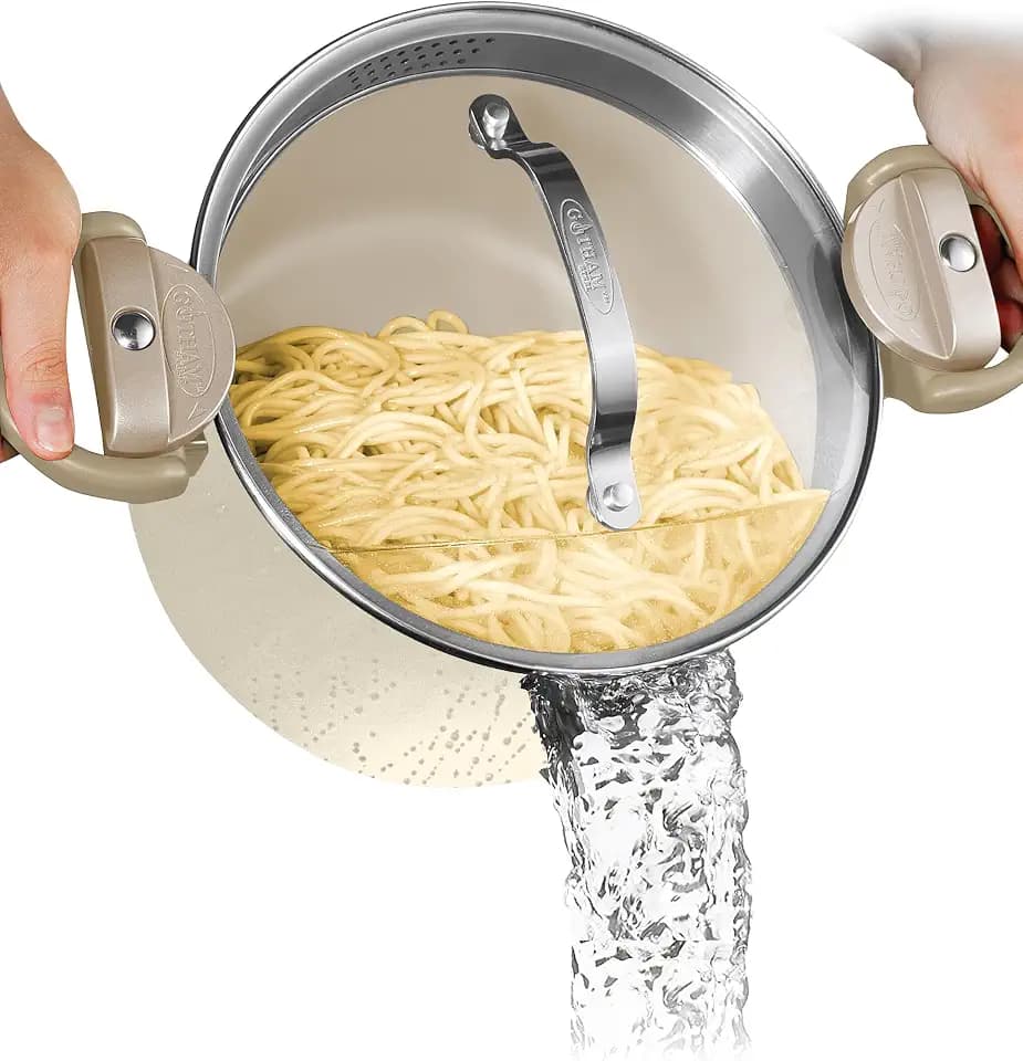 GOTHAM STEEL 5 Qt Stock Pot Multipurpose Pasta Pot with Strainer Lid