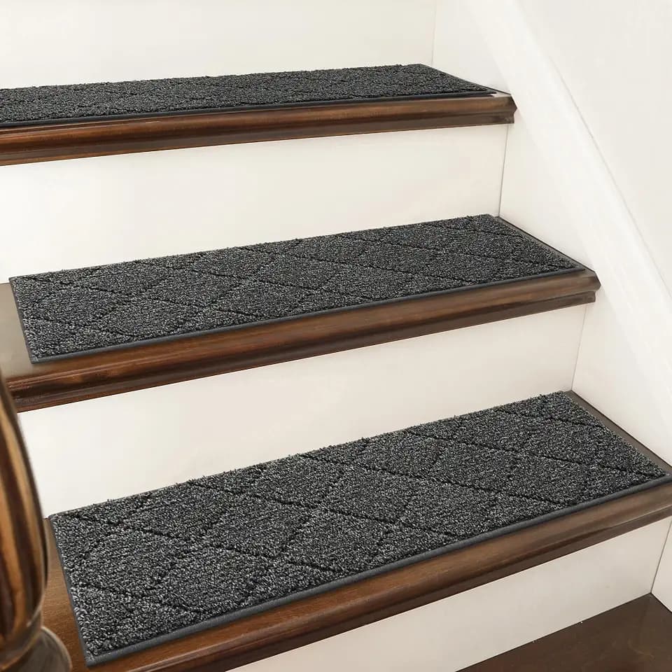COSY HOMEER Edging Stair Treads Non-Slip Carpet Mat 28inX9in,4pc,Black